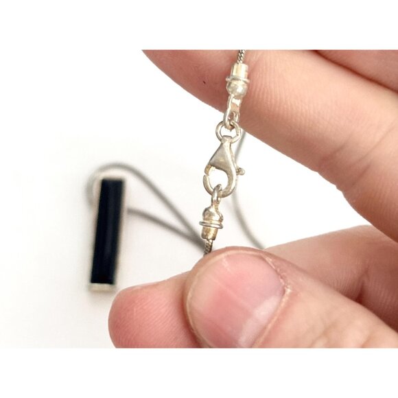 Minimalist Black Onyx Sterling Silver 925 Vintage Pendant Necklace - 17" - Picture 8 of 16